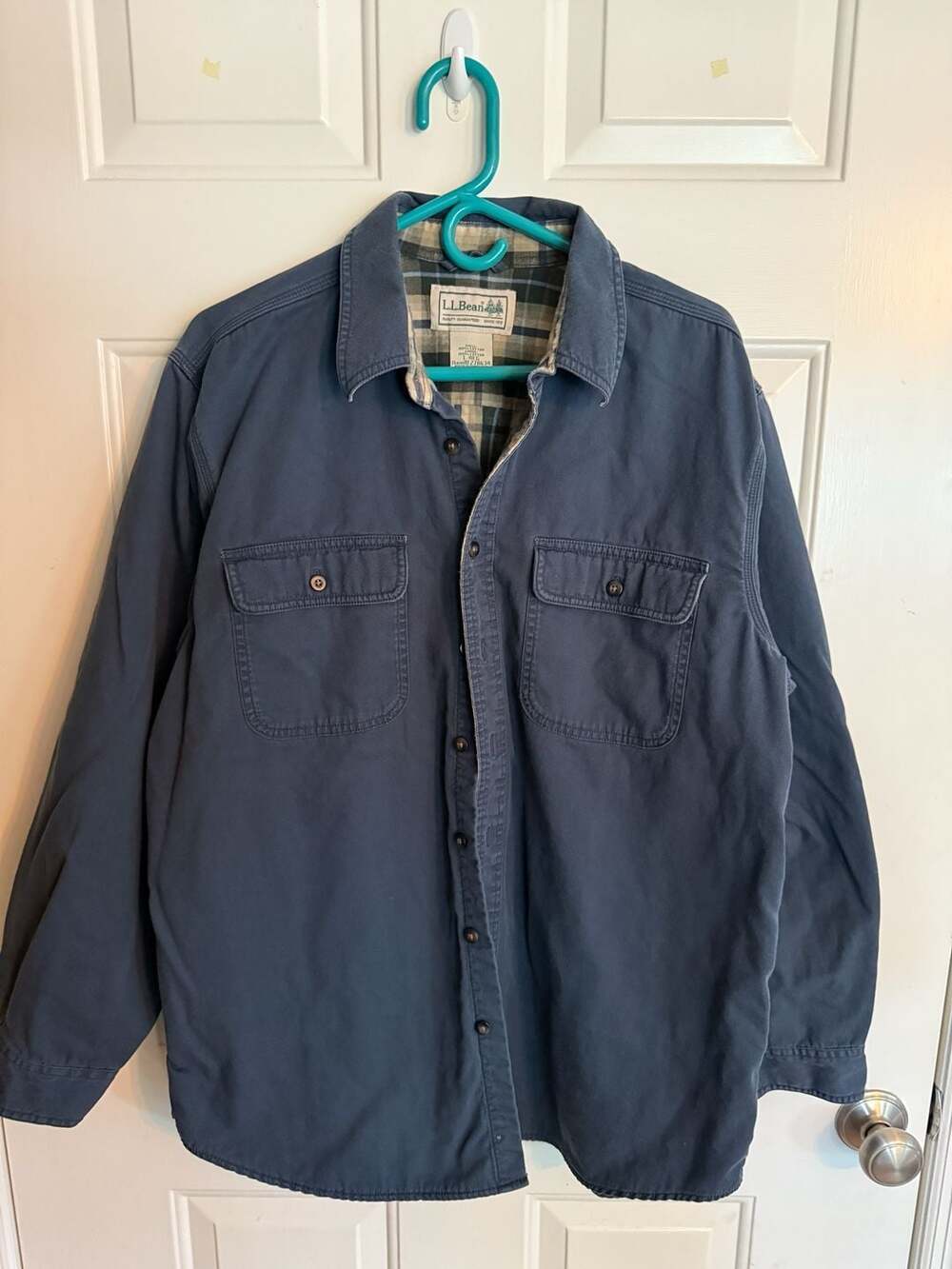 L.L. Bean Flannel Lined Shirt Jacket Size L-Reg Blue Cotton